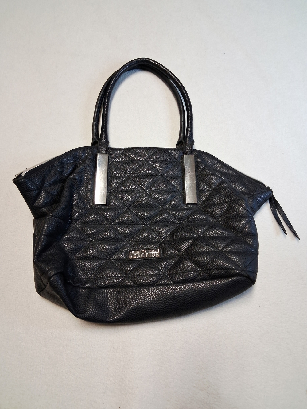 Kenneth Cole Reaction Black Quilted Tote Shoulder Bag with Silver Accents